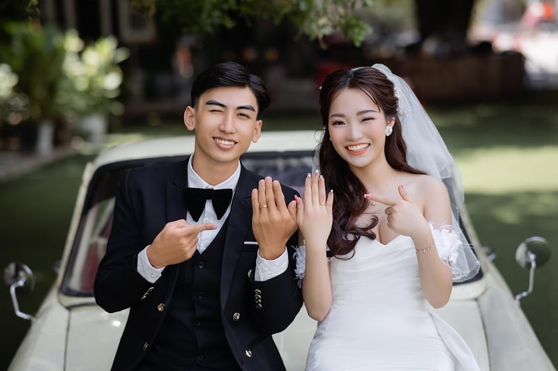Bride and groom under the moonlight